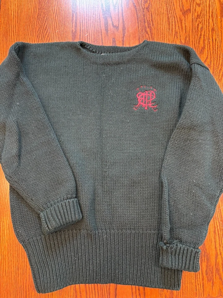 Polo Ralph Lauren Vintage Etiqueta Azul Garabato Logo Lana Verde Adulto Mediano Crew Foto 2 de 4