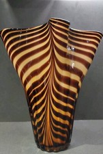 fifth avenue cystal vase blown glass amber,brown, orange Ruffles