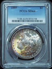 1889 Morgan Dollar MS64 PCGS Stunning Rainbow Toned Obverse!