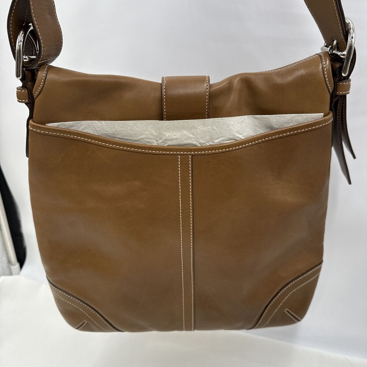 Vintage COACH Brown Leather Shoulder Bag, Buckle Accents Vintage COACH Brown Leather Shoulder Bag, Buckle Accents