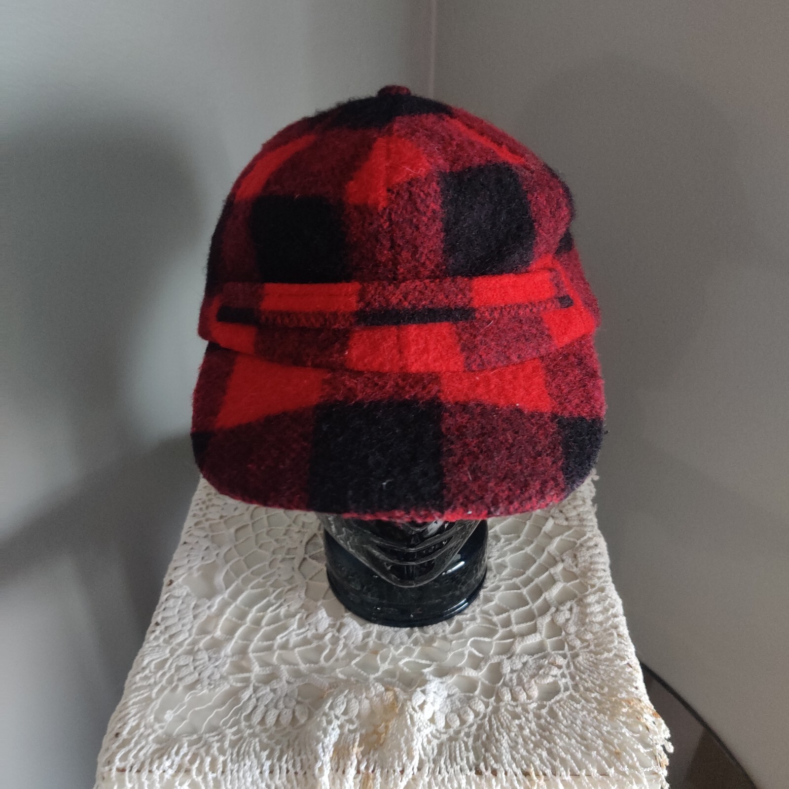 Vintage Wool Blend Made In USA Winter Hat Red And Black Check eBay