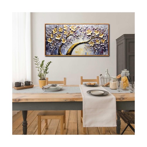 Large Canvas Wall Art Gray Gold Flower Tree Picture Large Framed Canvas Print... - Picture 4 of 7