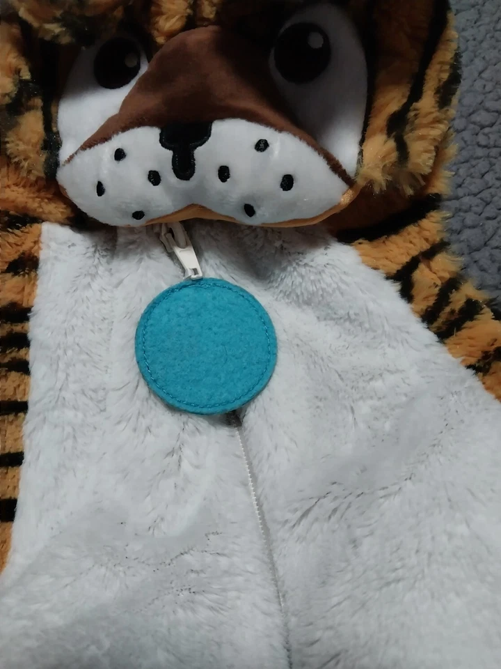 Macacão de pelúcia Tiger 1 peça marrom branco com capuz fantasia de Halloween-tamanho 3-6 meses - Imagem 3 de 4