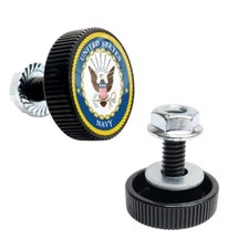 2 Xl Black - Knurled Motorcycle License Plate Frame Tag Bolts - Usn Navy Veteran