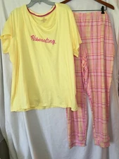 New Secret Treasures Womens Yellow Plaid Top Jogger Pajama set U Pick