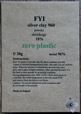 FYI-960-H20P FYI 960 Silver Clay HIGH Shrinkage Pulver (B) 960 Silber 20g