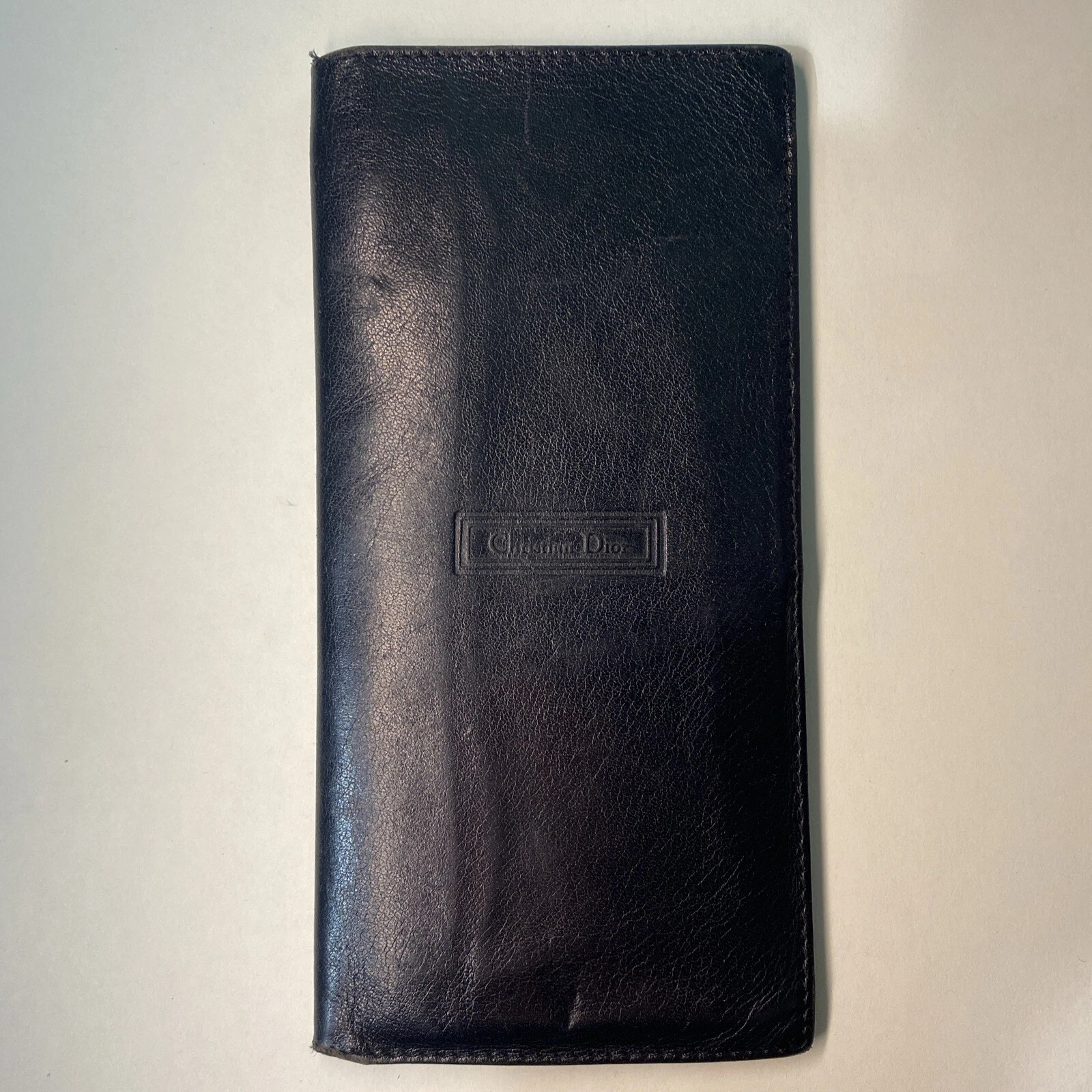 PORTEFEUILLE VINTAGE authentique CHRISTIAN DIOR grain caillou noir cuir peau enfant chéquier