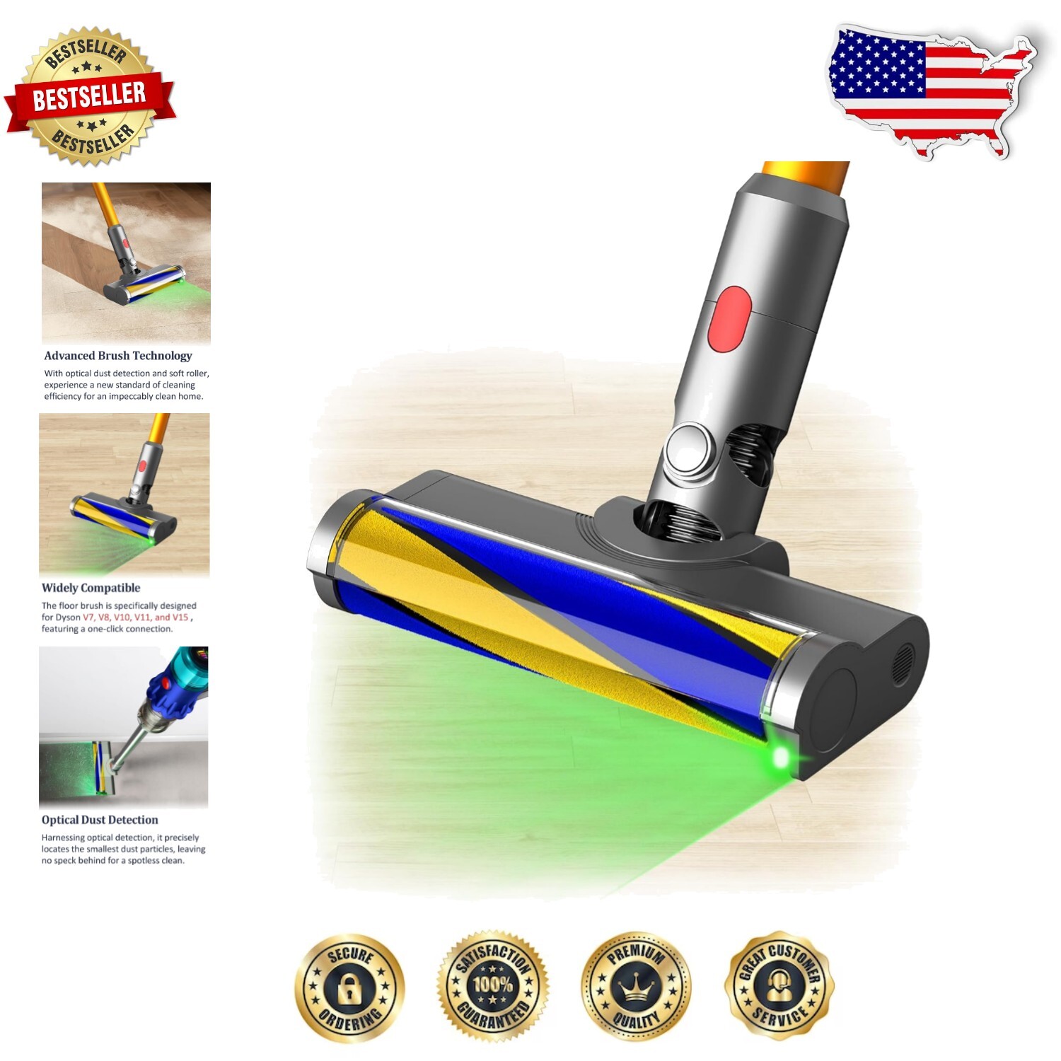 Premium Soft Roller Brush Head for Dyson V7-V15 – Gentle on All Floor Types