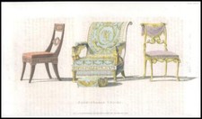 um 1820 antike Aquatinta MODISCHE MÖBEL Stühle von Ackermann (AF20)