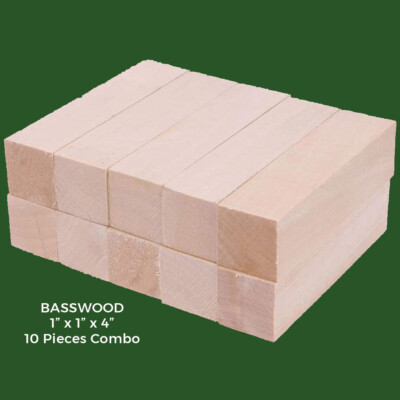 10 Pcs, Basswood Carving Wood Block Turning Wood Blank 1x 1x 4- Free US Shipping