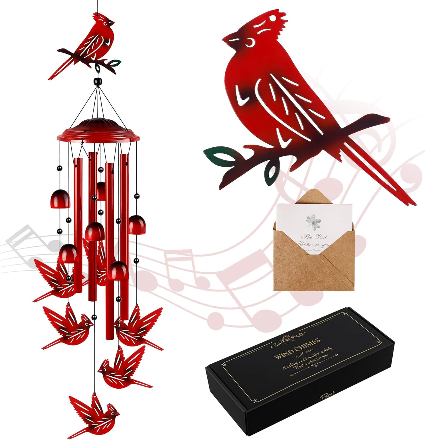 Cardinal Wind Chimes for Outside, Cardinal Gifts for Women Soothing Tones Memori