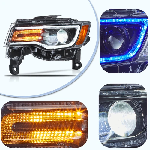 VLAND Full LED Headlights Fit 2014-22 Jeep Grand Cherokee Blue DRL Start-up Set - Picture 2 of 9