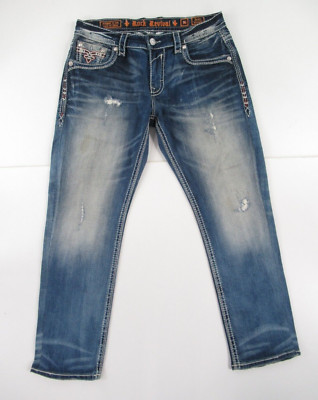 ROCK REVIVAL MEN'S JAMES STRAIGHT JEANS TAG SIZE 36 MEASURED