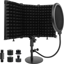 Microphone Isolation Shield with Pop Filter and Mic Stand, Sound Proof Mic Isola