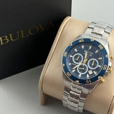 Bulova Marine Star 98B400 Chronograph Men's Quartz Watch 41.5mm Blue Dial