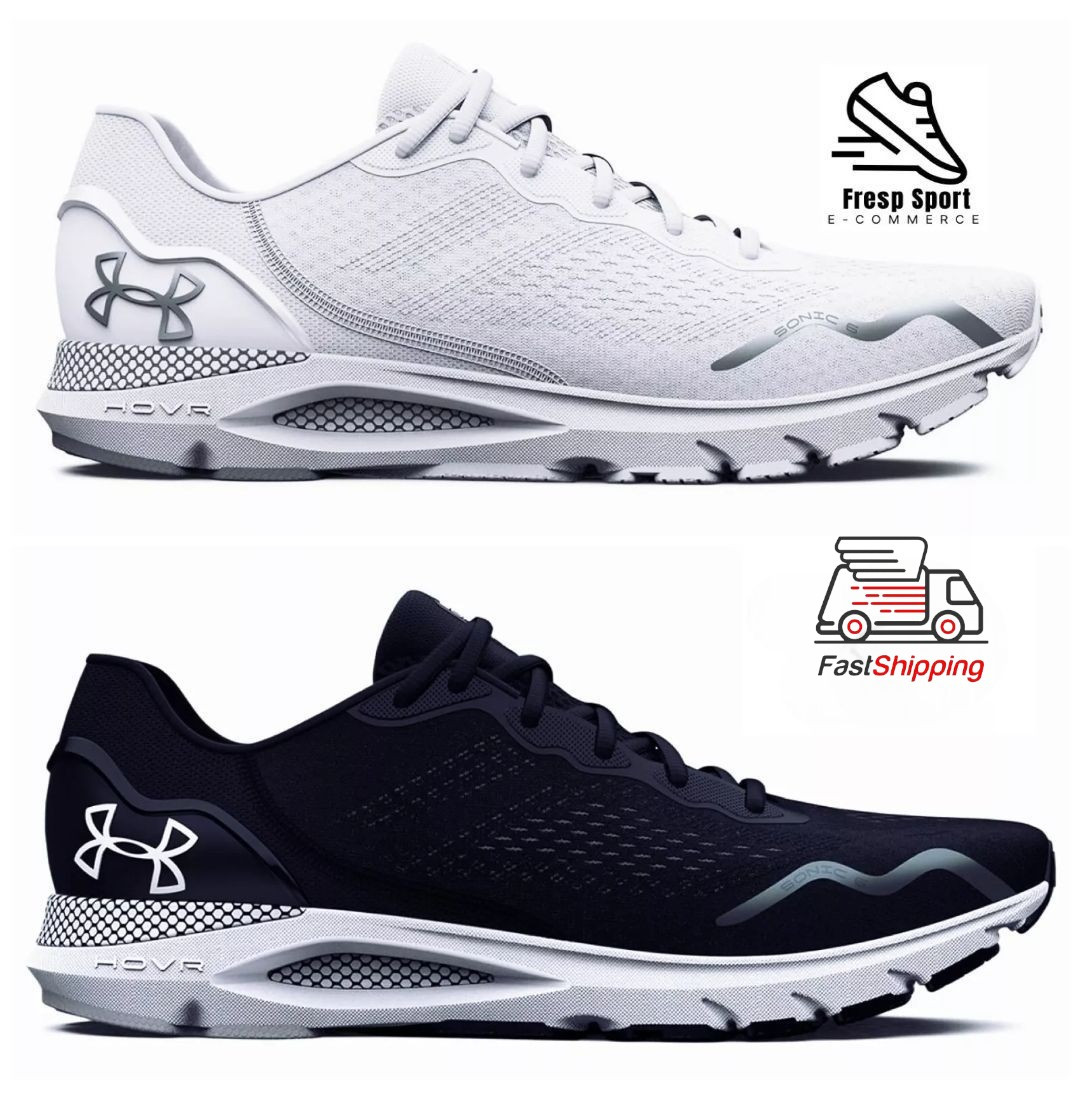 Under Armour HOVR Sonic 6 Black White Mens Running Shoes Comfort Sneakers-image