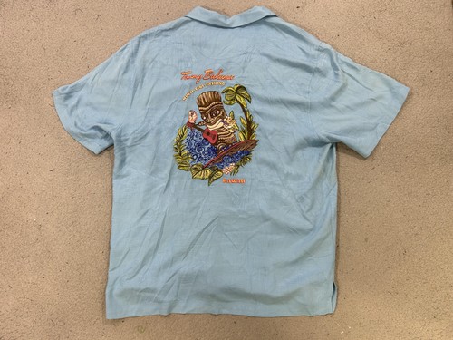 Tommy Bahama Hemd Herren Large blau Hawaii exklusiv Tiki bestickt Camp Freizeit