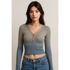 BDG Urban Outfitters Ribbed Striped Long Sleeve Henley M cropped baby t y2k