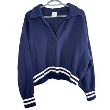 Aerie Offline Womens Blue Cropped Sweatshirt Sz M Varsity Loungewear Oversized