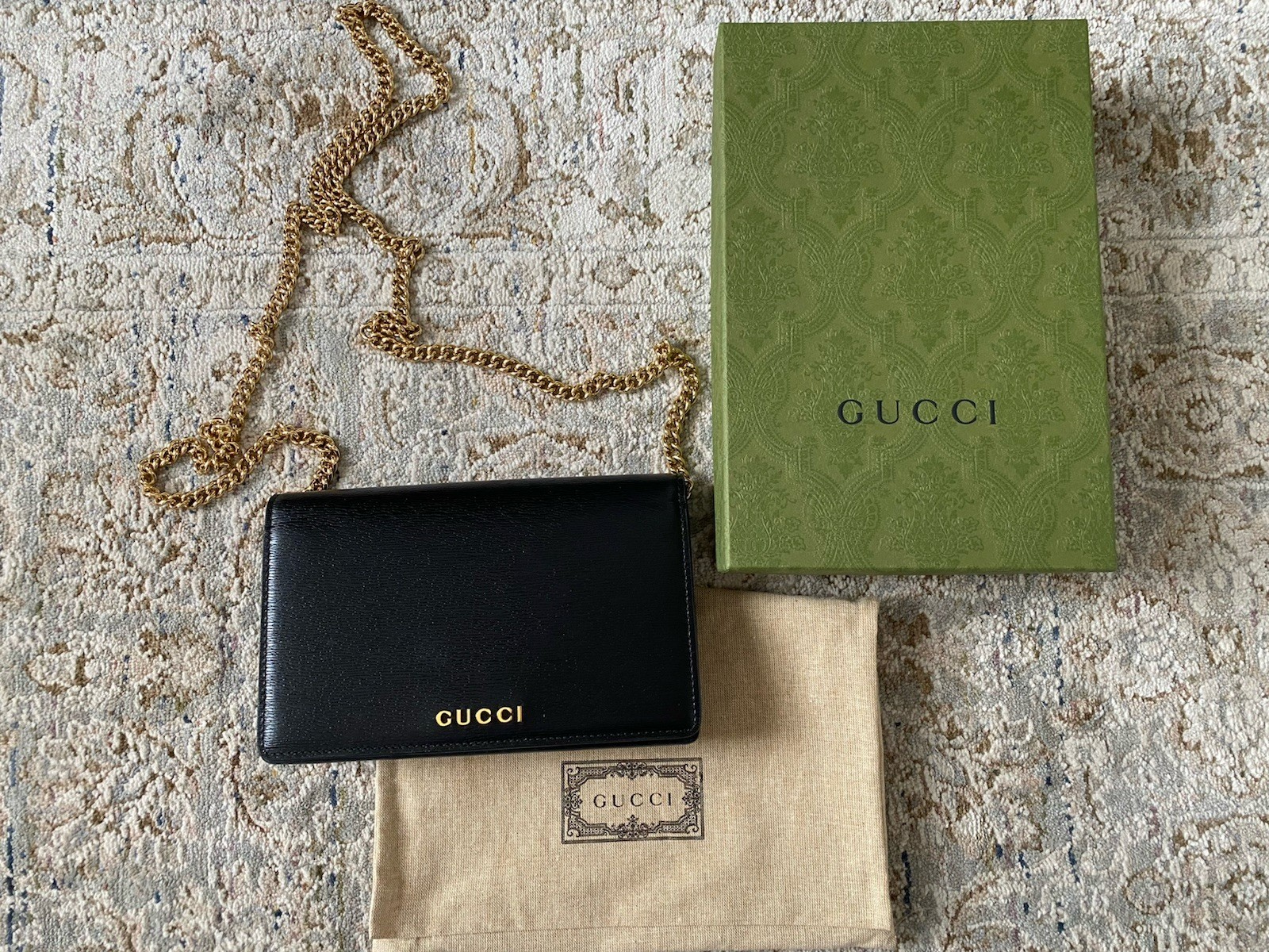Authentic Gucci Double G Script Black Wallet On T… - image 1