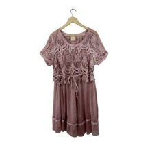 Pretty Angel X-Large Silk Dress Embroidered Pink Embroidered Tie Waist Womens