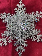 Large Plastic Shimmering Silver Snowflake Christmas Ornaments