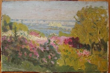 Ukrainian Soviet Oil Painting sityscape impressionism bridge river Kyiv Dnipro