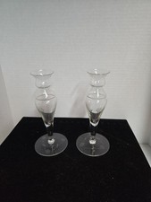 Vintage Set Of 2 Crystal 7" Vases Floral Etching