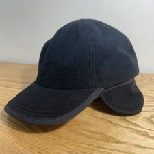Vtg LANDS END Polar Fleece Trapper Winter Hat Ear Flaps USA Made Men's XL Black