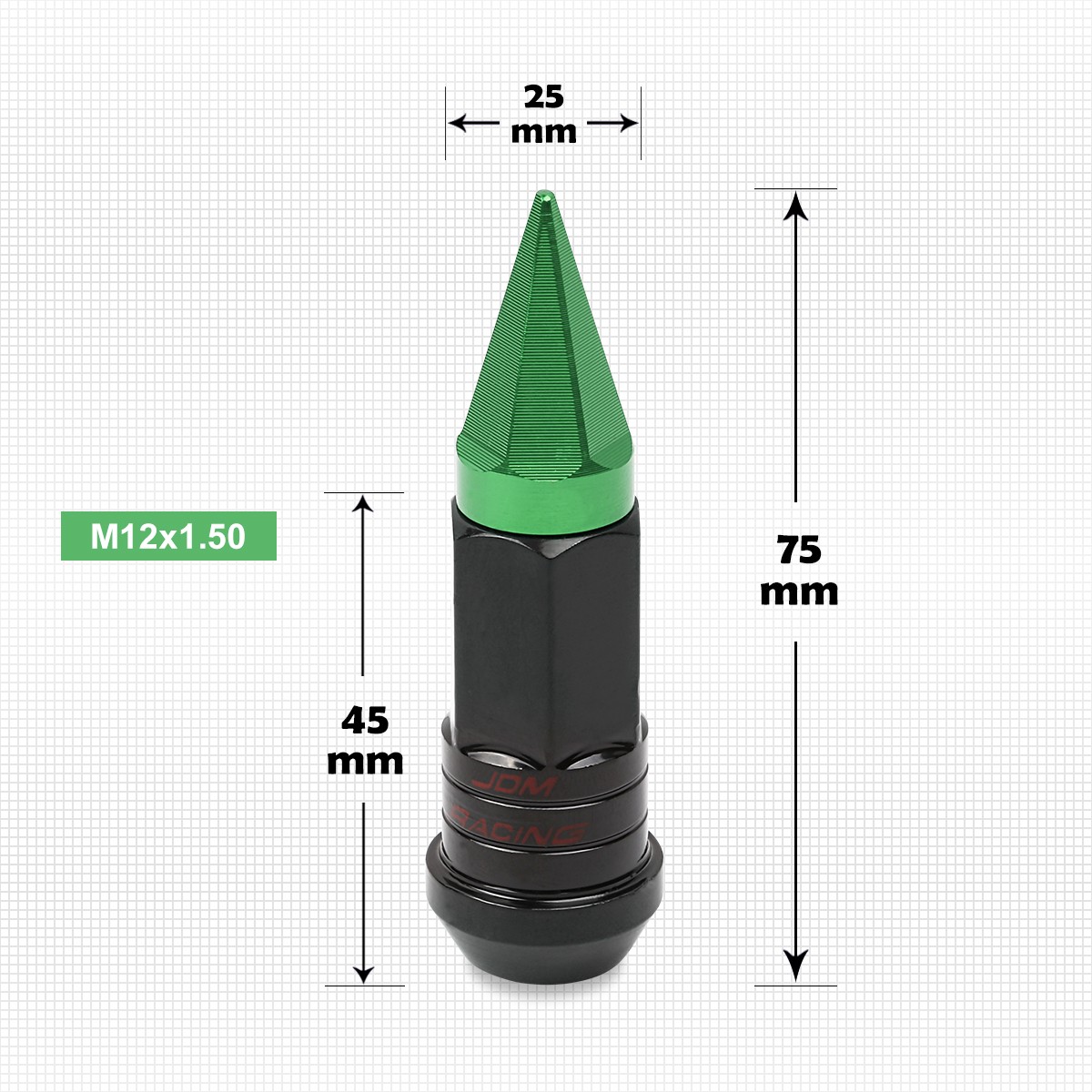 M12X1.5 Red JDM Cone Wheel Lug Nuts+Spline Locks+Spiked Caps+Key