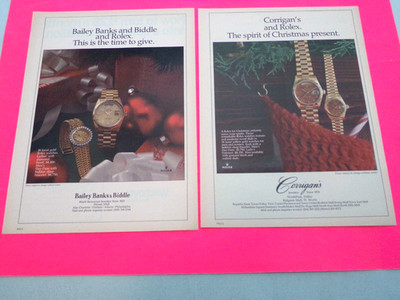 2 Rolex Man's Day-Date & Lady's Datejust Watch Ads Yellow Gold