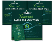 3 pack Noveha Demodex Eyelid  Lash Wipes Box Of 60 x3 Individually Wrapped