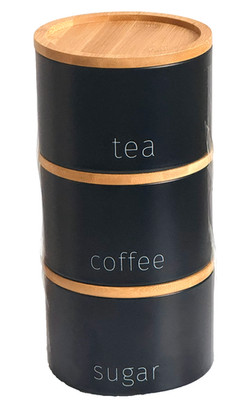 3 Stück Stapelbare Kaffee Tee Zucker Vorratsdosen mit Bambusdeckel Platzsparend