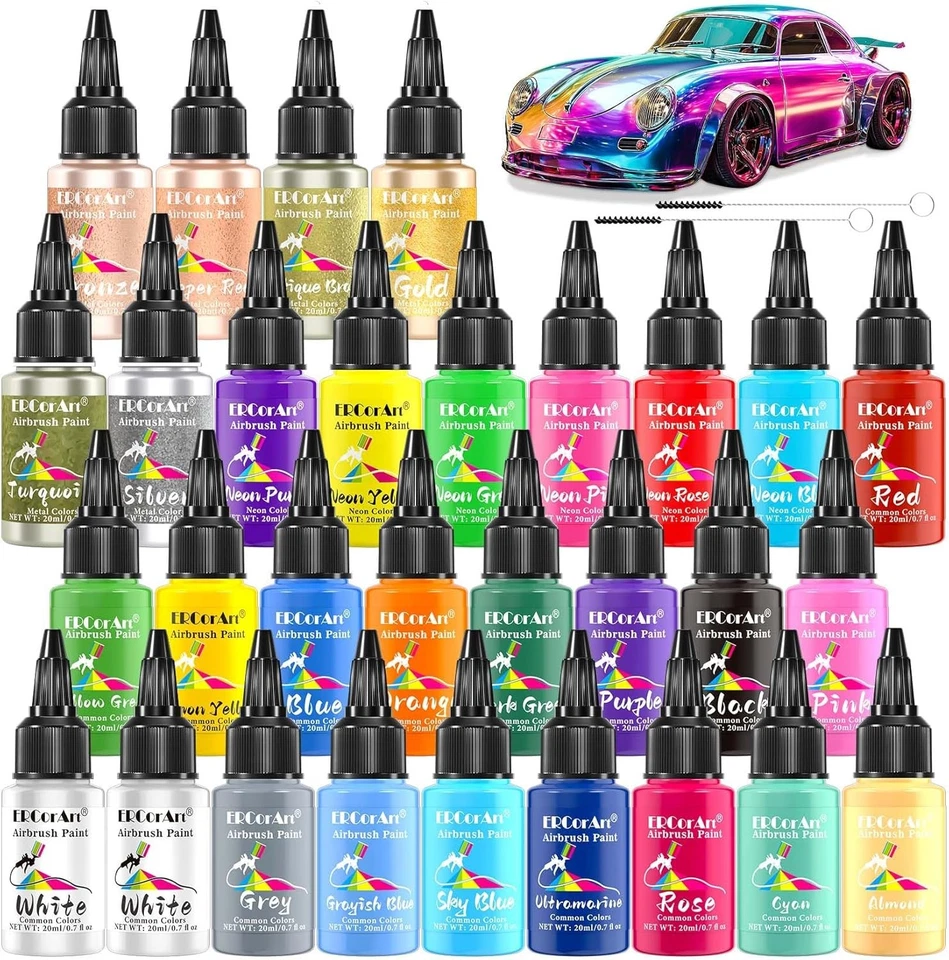 ERCorArt Airbrush Paint Set 30 Colours Acrylic Spray Paints for Models Crafts