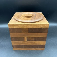VTG Kustom Kraft Solid Walnut Ice Bucket USA 8” Cube Wood MCM Barware NICE