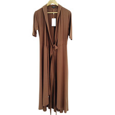 Quince Tencel Jersey Midi Wrap Dress Brown Basic Sleeved L