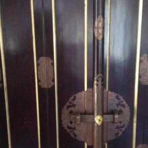 Antique Japanesse Red Lacquer  Wood PrayerCloset   Hardware, Shelved Interior