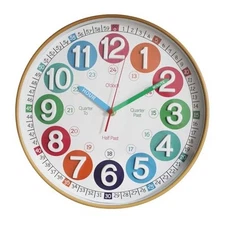 Learning Time Clock for Kids,12 Inch 3D Numbers Colorful 3d Wood Color Classic