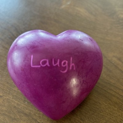Paperweight Soapstone Heart ''Laugh'' Etched Both Sides 3 x3 x2.5  Weight 20 Oz
