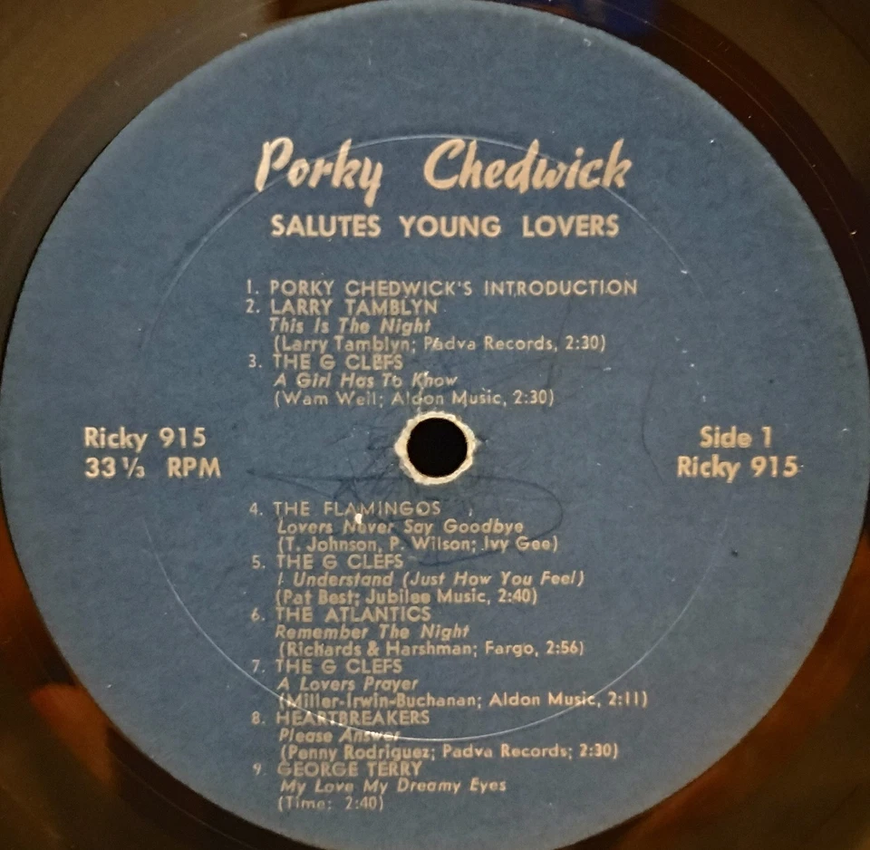 PORKY CHEDWICK Salutes Young Lovers DOO WOP LP The Atlantics G-CLEFS Capris HEAR Foto 4 de 4
