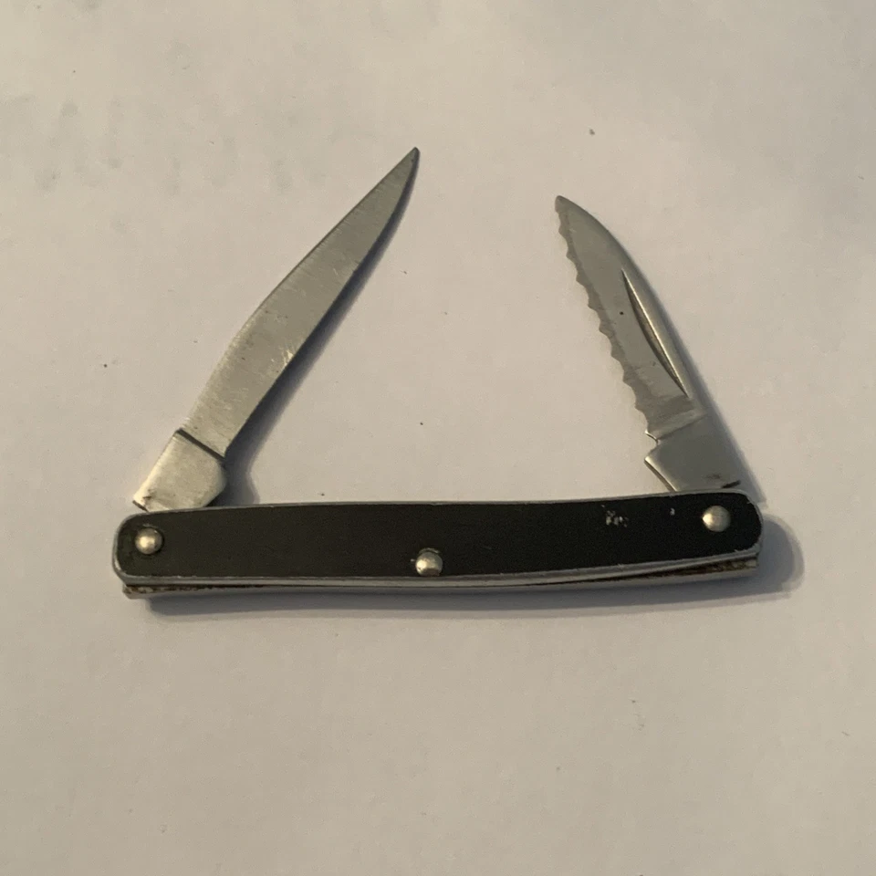 Cutco 1885 美国折叠刀 2 刀片黑色锯齿直罕见 — 第 3/4 张图片