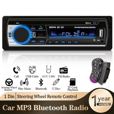 Universal Car Stereo 1 DIN Bluetooth FM Radio USB SD AUX Calls, MP3  