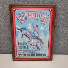Vintage Doug Lindauer Signed Jackson Hole Rodeo Framed Poster Print Wyoming Art