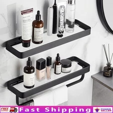 Durable Glass Bathroom Shelf W/ Easy Installation Waterproof Two-Tier Storage US