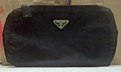Prada Black Nylon Cosmetic Pouch, Leather Zipper Pull, 10'' x 6''