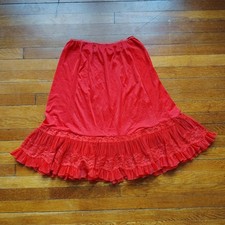 70s Vintage Half Slip Skirt Sz Large Red Lace Ruffle Trim Under Skirt Lingerie L