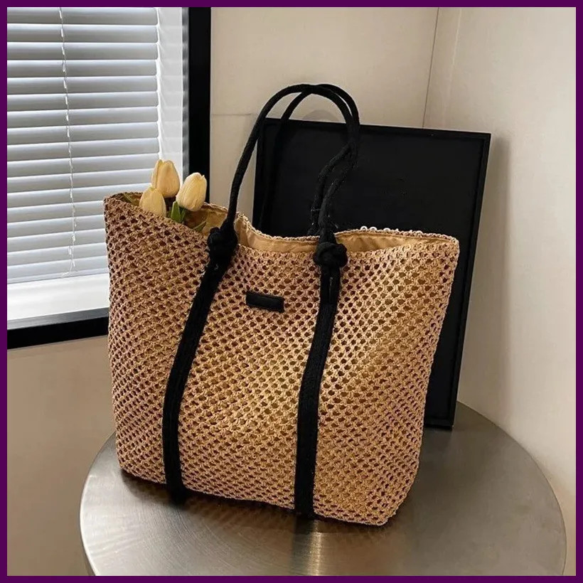 Sunny Summer Woven Straw Tote Bag for Women - Beach Vacation Large Shoulder Bag