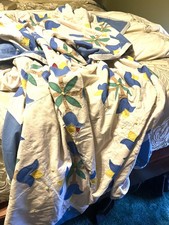 Antique Quilt / Tulip pattern / handsewn /72" x 63"