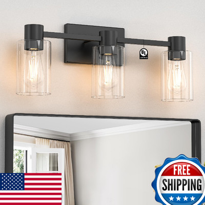 Esfos 3-Light Matte Black Bathroom Vanity Light Fixture Modern Wall Sconce
