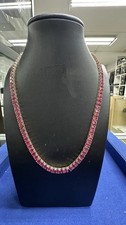 10Ct Oval Cut Lab-Created Ruby Tennis Necklace 14K White Gold Plated